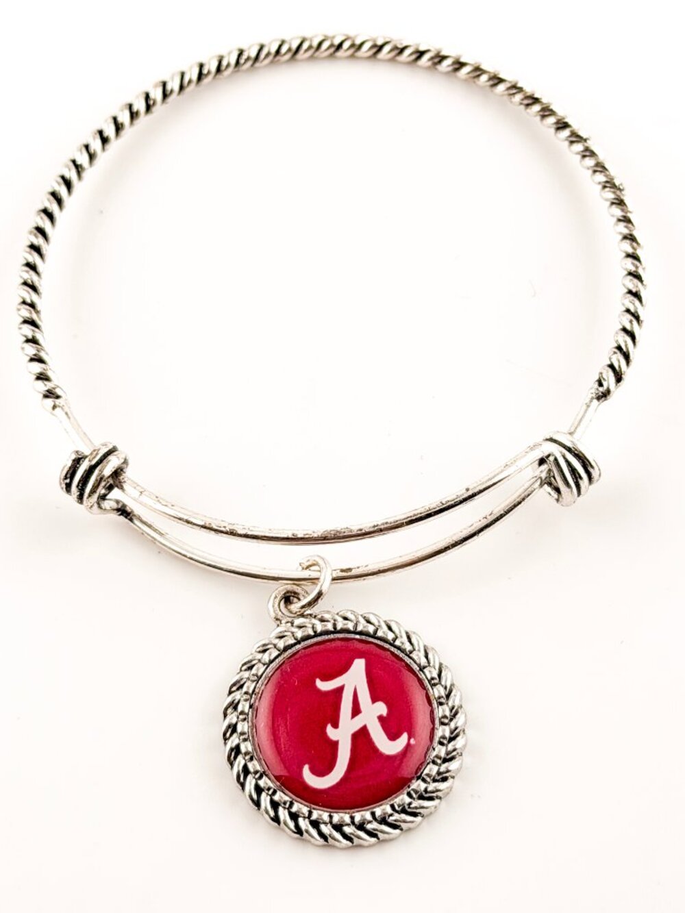 Alabama Crimson Tide Script A Silver Wire Bangle Bracelet